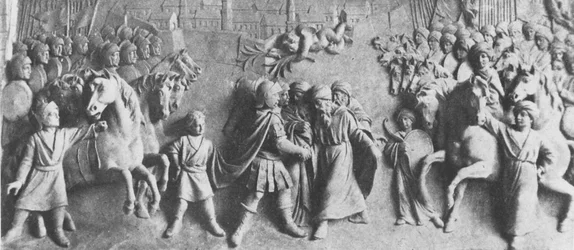 Rilievo di Giovanni III Sobieski riceve la resa delle truppe turche, dopo la vittoria alla Battaglia di Vienna (marmo)