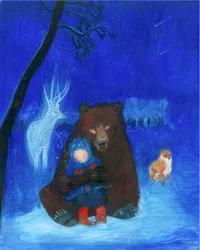 Orso bruno e bambino, 2021 (acquerello e gouache su carta)