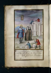 Costruzione del convento a Syon, da una storia delle peregrinazioni delle monache di Syon, compilata a Lisbona all