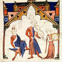Fol.6r Musicisti che suonano una viola e un tamburello, dal Chansonnier des Nobles