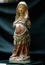 Arte portoghese: rappresentazione della Vergine incinta con una mano sul ventre