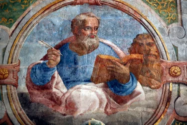 Convento di Cristo. Interno della chiesa rotonda decorata con pittura e scultura gotica tardiva. San Marco l