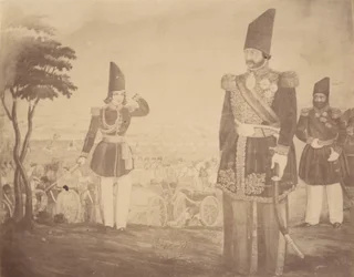 Una rivista persiana in un dipinto che un tempo apparteneva ad Ardeshir Mirza, zio del re, 1840-60