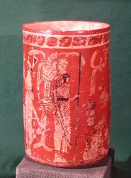 Vaso che raffigura una scena cerimoniale, Periodo Tepeu 1, da Uaxactun, 600-950