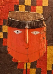 Maschera funeraria / Perù, cultura Chancay. (Capelli, legno dipinto)