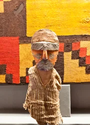 Statuetta funeraria/ Perù, cultura Chancay (legno dipinto, fibra tessile)