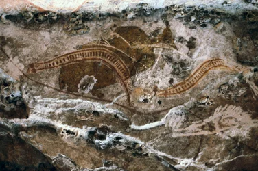 Pittura rupestre aborigena, sito delle grotte di Ubirr, Parco nazionale Kakadu, Australia
