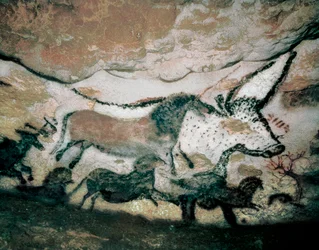 Toro, con cervo e cavallo, Paleolitico superiore, dalla grotta di Lascaux, Francia, c.17.000-15.000 a.C.