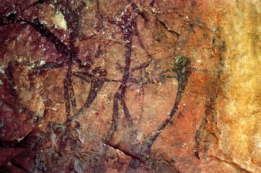 Figure umane con archi, Cueva del Civil, Tirig, Barranc de la Valltorta, Valencia, Spagna (dipinto)