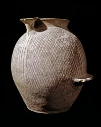 Preistoria: vaso in ceramica policroma da Gerico. 3000-2100 a.C.