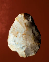 Preistoria: bifacciale di manifattura litica di tipo Micoquiano. Paleolitico inferiore. Verona, Museo Civico di Storia Naturale