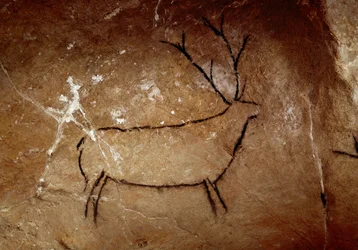 Preistoria: "un cervo" pittura rupestre del Paleolitico Superiore (Magdaleniano) (tra 16500 e 14000 anni fa) Grotta di Las Chimeneas, Monte Castillo, Spagna