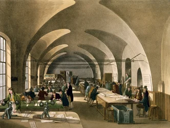 Ufficio del Timbro, Somerset House, da Microcosm of London di Ackermann