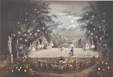 Il balletto Naiade e Pescatore di C. Pugni nel padiglione rosa, nel Parco di Peterhof, 1851