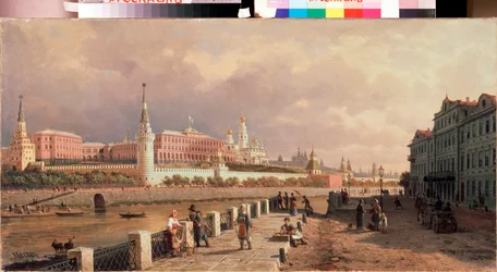Vista del Cremlino dal lungofiume Sofia, a Mosca - Dipinto di Pyotr Petrovich Vereshchagin (1836-1886), olio su tela