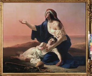 Agar e Ismaele nel deserto. Dipinto di Pyotr Stepanovich Petrovsky (1814-1842)