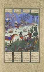 Quarta Impresa di Rustam, Egli Spacca una Strega, Foglio 120v dallo Shahnama