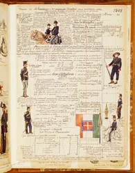Uniformi italiane del 1848, tavola dal Codice Cenni, collezione di schizzi di soldati di Quinto Cenni