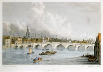 Ponte ad arco in pietra sul Tyne a Newcastle-upon-Tyne, Inghilterra, c1830