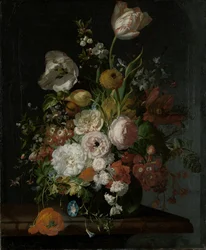 Natura morta con fiori in un vaso di vetro