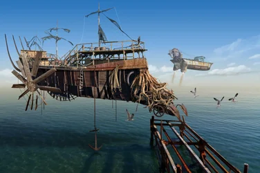 Nave volante in stile steampunk