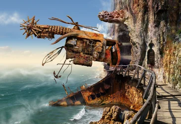 La scogliera della macchina volante arrugginita