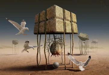 Gabbiani sopra le strutture del deserto