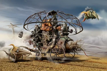Carovana steampunk nel deserto