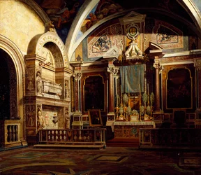 Interior of San Domenico Maggiore, by Raffaele Armando Califano Mundo (1857-1930), oil on canvas, 50x70 cm.