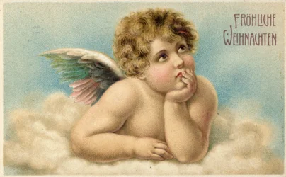 Cartolina di Natale tedesca con cherubino di Raffaello
