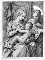 La Sacra Famiglia, inciso da Marcantonio Raimondi, c.1515