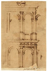 Schizzo del Teatro di Marcello, Roma (penna e inchiostro bruno, su carta da lucido)