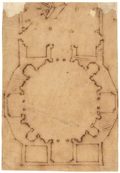 Pianta di una chiesa (penna e inchiostro bruno, su carta da lucido oliata)