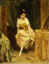 Giovane donna a un tavolo da toeletta