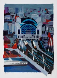 Charing Cross Station, 2021 (acrilico e collage su carta)
