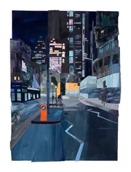 Moorgate, 2024 (acrilico e collage su carta)