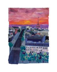 Parigi al tramonto, 2021 (acrilico e collage su carta)
