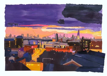 Tetti di Londra, 2022 (acrilico e collage su carta)