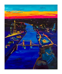 Tramonto su Londra, 2020 (acrilico e collage su carta)