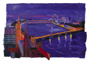 Westminster di notte, 2022 (acrilico e collage su carta)