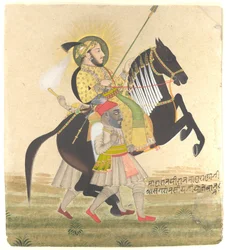 Maharana Sangram Singh a cavallo di uno stallone premiato, c.1712