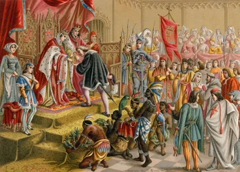 I monarchi spagnoli ricevono Colombo a Barcellona dopo il suo primo viaggio