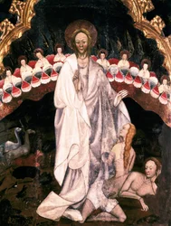 La creazione del mondo, sotto la creazione di Eva (dettaglio del pala della Chiesa di San Sebastiano di Guimerà)