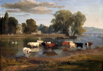 Tamigi a Richmond dalla riva del Middlesex, verso Asgill House