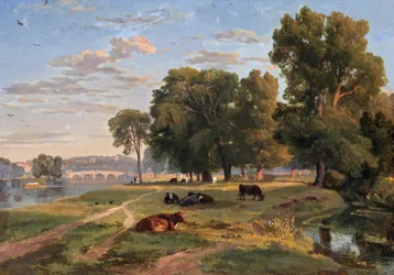 Tamigi a Richmond dalla riva del Middlesex, verso il ponte