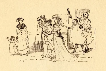Spettatori guardano mentre John Gilpin galoppa