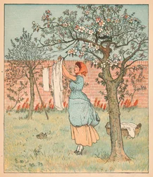 La cameriera era in giardino, stendendo i panni