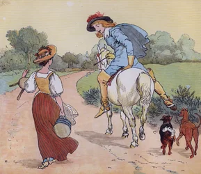 Dove Stai Andando, Mia Bella Fanciulla? Illustrazione di Randolph Caldecott per la Filastrocca La Lattaia.