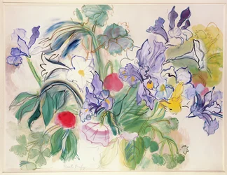Bouquet di iris e papaveri rossi, 1948 circa (acquerello su carta)