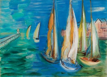 Partenza dei velieri a Deauville; Depart des voiliers a Deauville, 1930 circa (olio su tela)